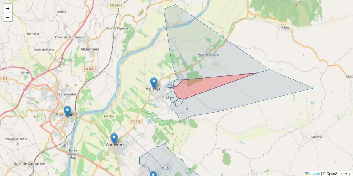 Mapa detalhado do código postal 2090-066 com limites, códigos postais vizinhos e agências dos correios