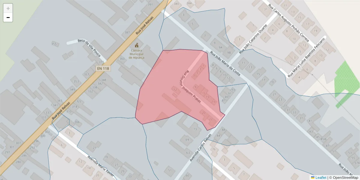 Mapa detalhado do código postal 2090-073 com limites, códigos postais vizinhos e agências dos correios