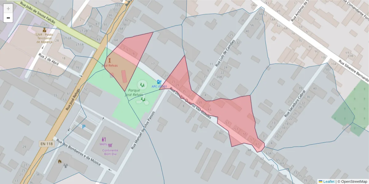 Mapa detalhado do código postal 2090-076 com limites, códigos postais vizinhos e agências dos correios