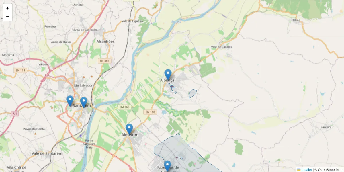 Mapa detalhado do código postal 2090-085 com limites, códigos postais vizinhos e agências dos correios