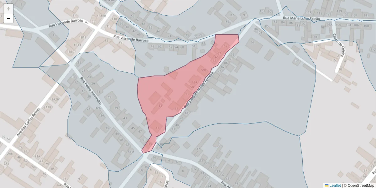 Mapa detalhado do código postal 2090-099 com limites, códigos postais vizinhos e agências dos correios