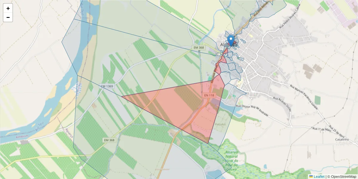 Mapa detalhado do código postal 2090-103 com limites, códigos postais vizinhos e agências dos correios