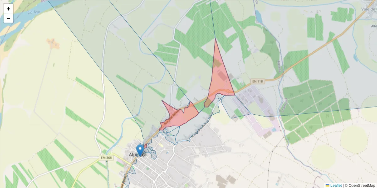 Mapa detalhado do código postal 2090-106 com limites, códigos postais vizinhos e agências dos correios