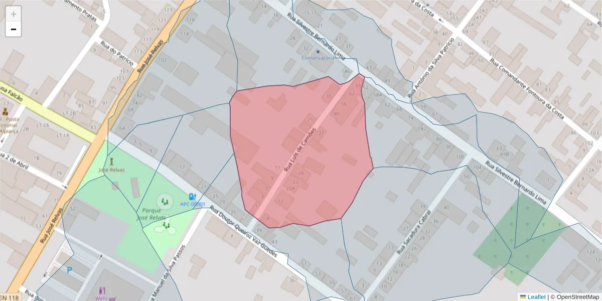 Mapa detalhado do código postal 2090-109 com limites, códigos postais vizinhos e agências dos correios