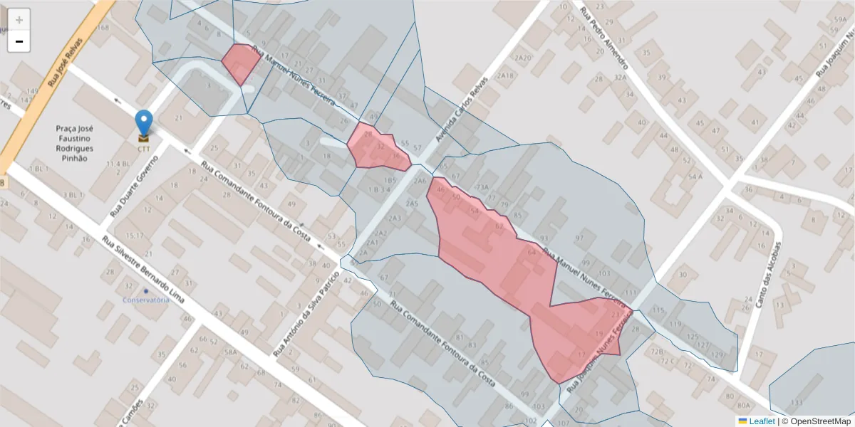 Mapa detalhado do código postal 2090-113 com limites, códigos postais vizinhos e agências dos correios