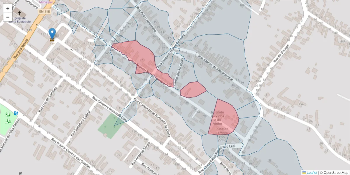 Mapa detalhado do código postal 2090-115 com limites, códigos postais vizinhos e agências dos correios