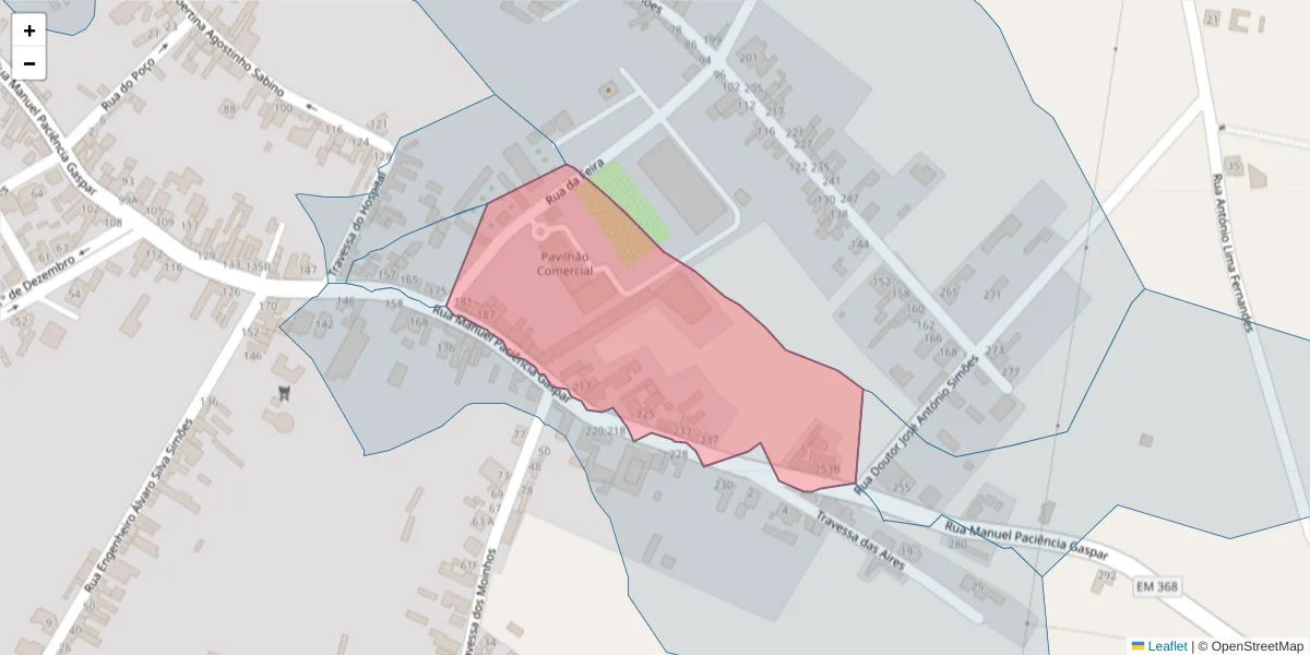 Mapa detalhado do código postal 2090-121 com limites, códigos postais vizinhos e agências dos correios
