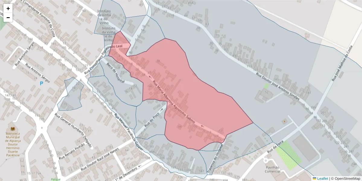 Mapa detalhado do código postal 2090-124 com limites, códigos postais vizinhos e agências dos correios
