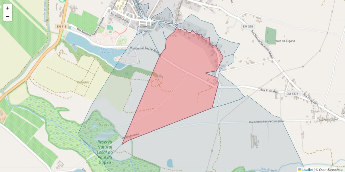 Mapa detalhado do código postal 2090-140 com limites, códigos postais vizinhos e agências dos correios