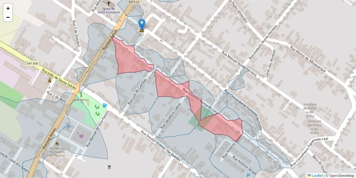 Mapa detalhado do código postal 2090-144 com limites, códigos postais vizinhos e agências dos correios