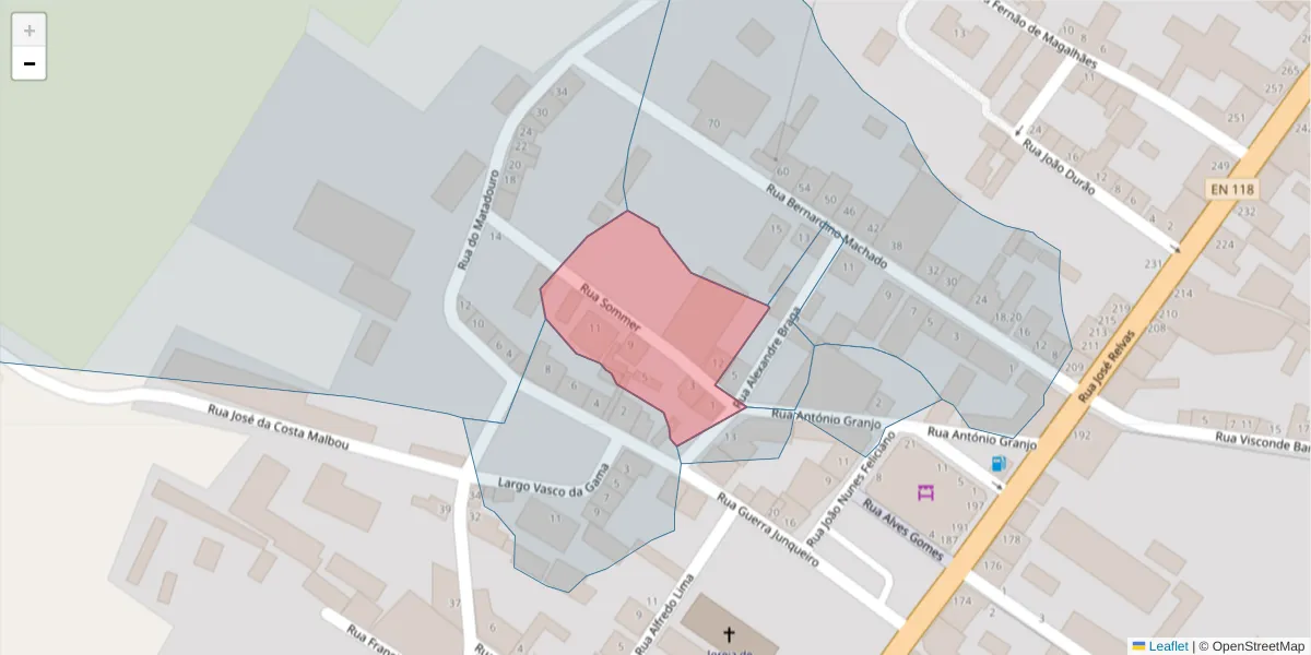 Mapa detalhado do código postal 2090-147 com limites, códigos postais vizinhos e agências dos correios