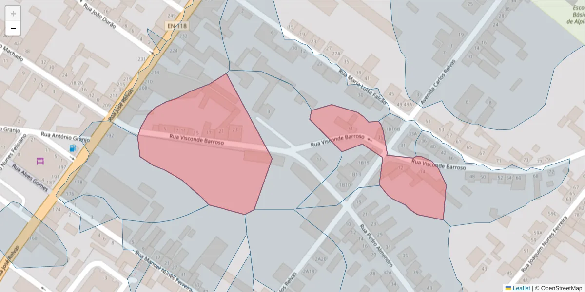 Mapa detalhado do código postal 2090-150 com limites, códigos postais vizinhos e agências dos correios