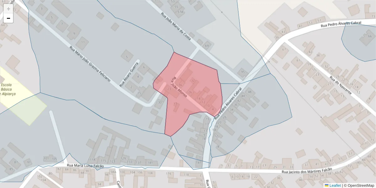 Mapa detalhado do código postal 2090-166 com limites, códigos postais vizinhos e agências dos correios