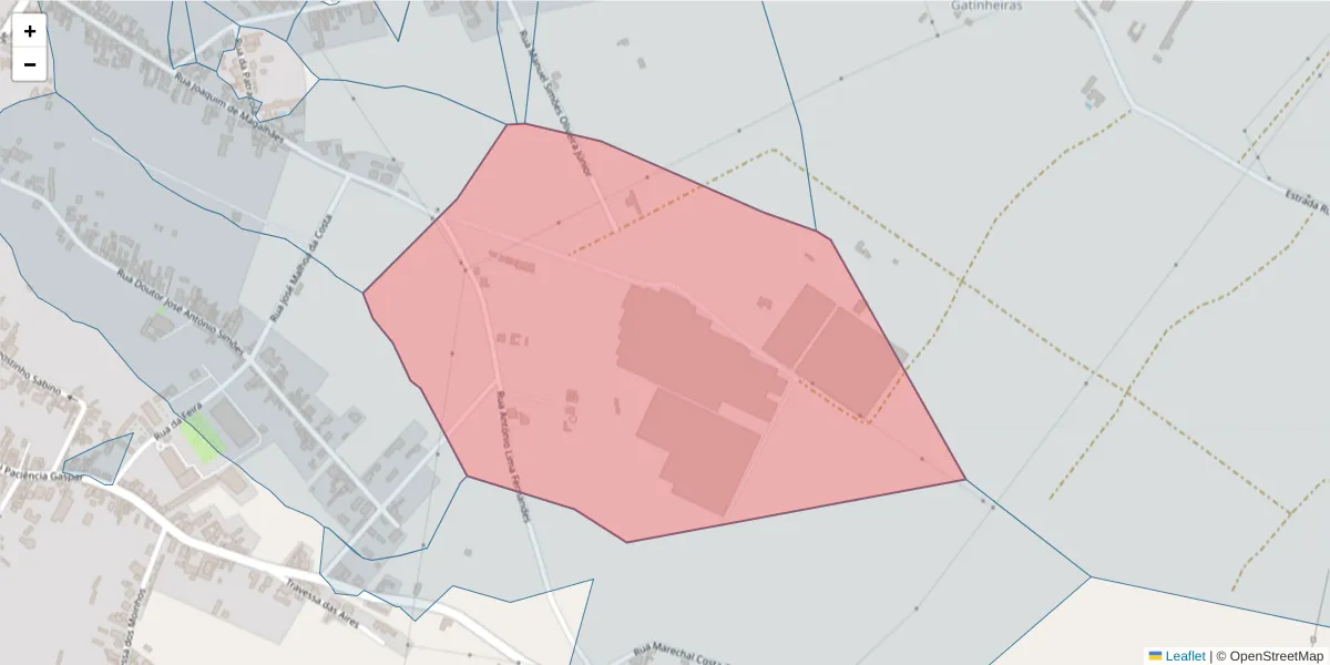 Mapa detalhado do código postal 2090-243 com limites, códigos postais vizinhos e agências dos correios