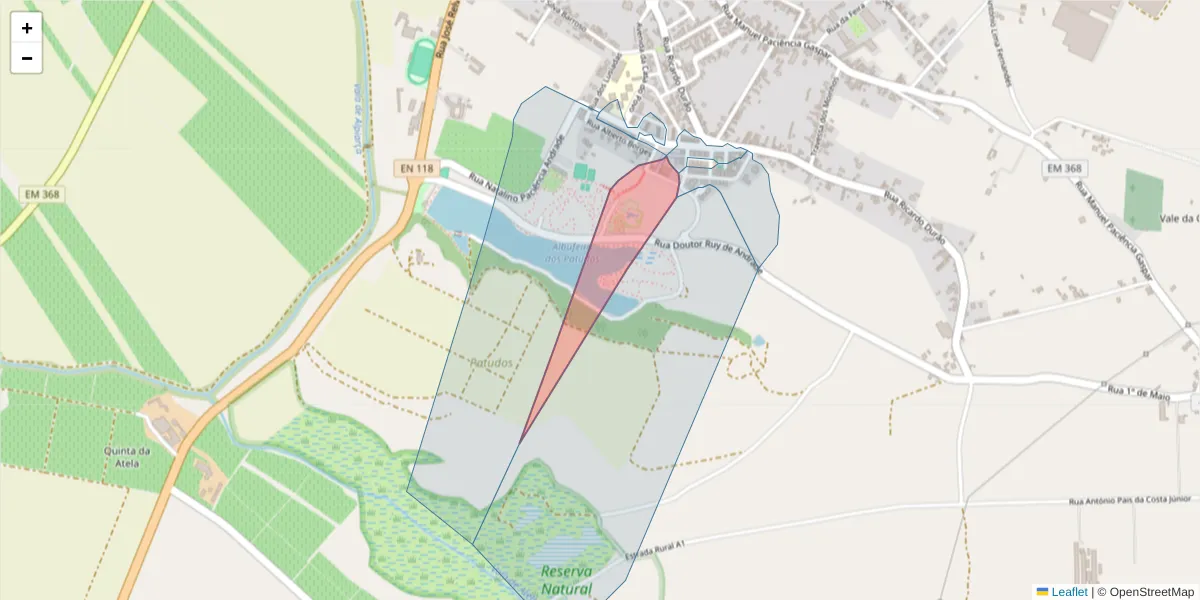 Mapa detalhado do código postal 2090-304 com limites, códigos postais vizinhos e agências dos correios