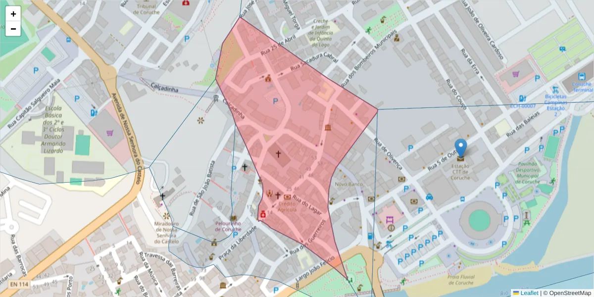 Mapa detalhado do código postal 2100-134 com limites, códigos postais vizinhos e agências dos correios