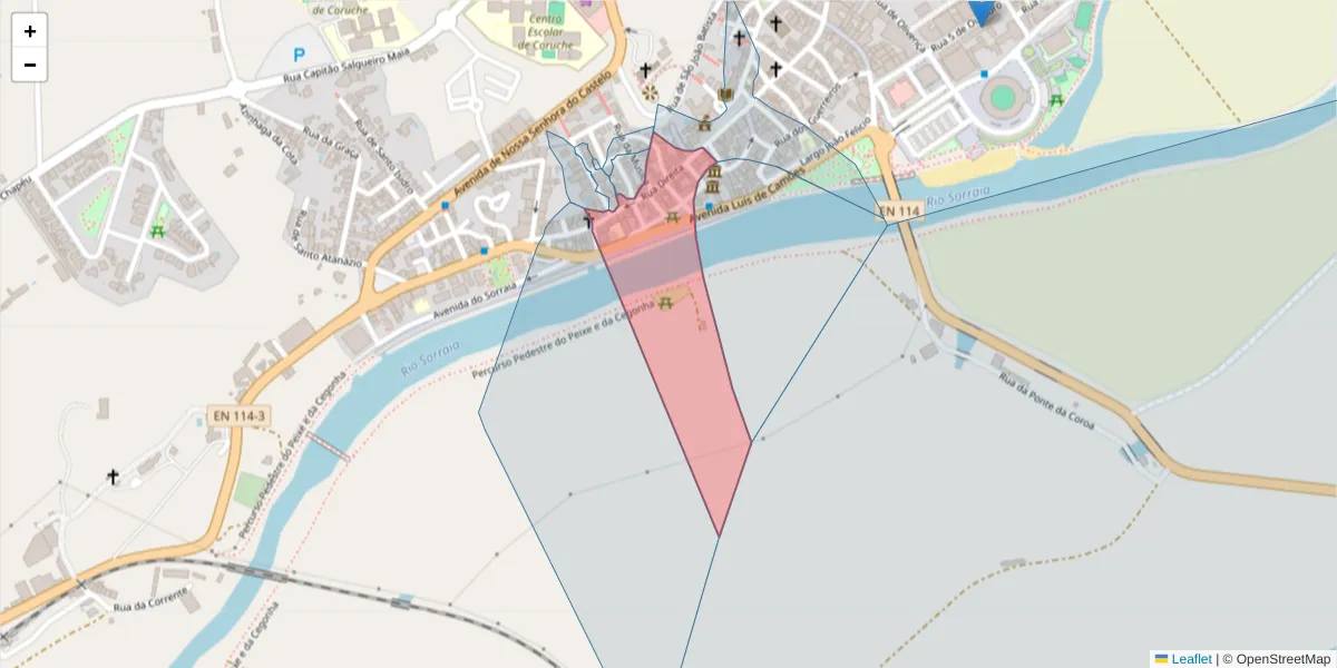 Mapa detalhado do código postal 2100-167 com limites, códigos postais vizinhos e agências dos correios