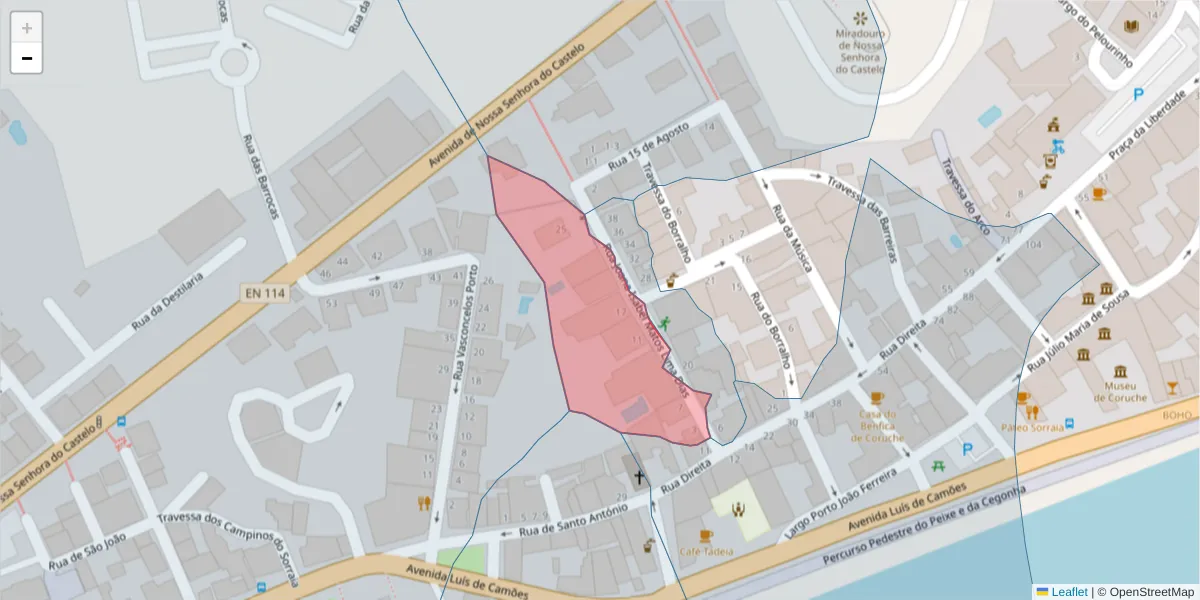 Mapa detalhado do código postal 2100-177 com limites, códigos postais vizinhos e agências dos correios