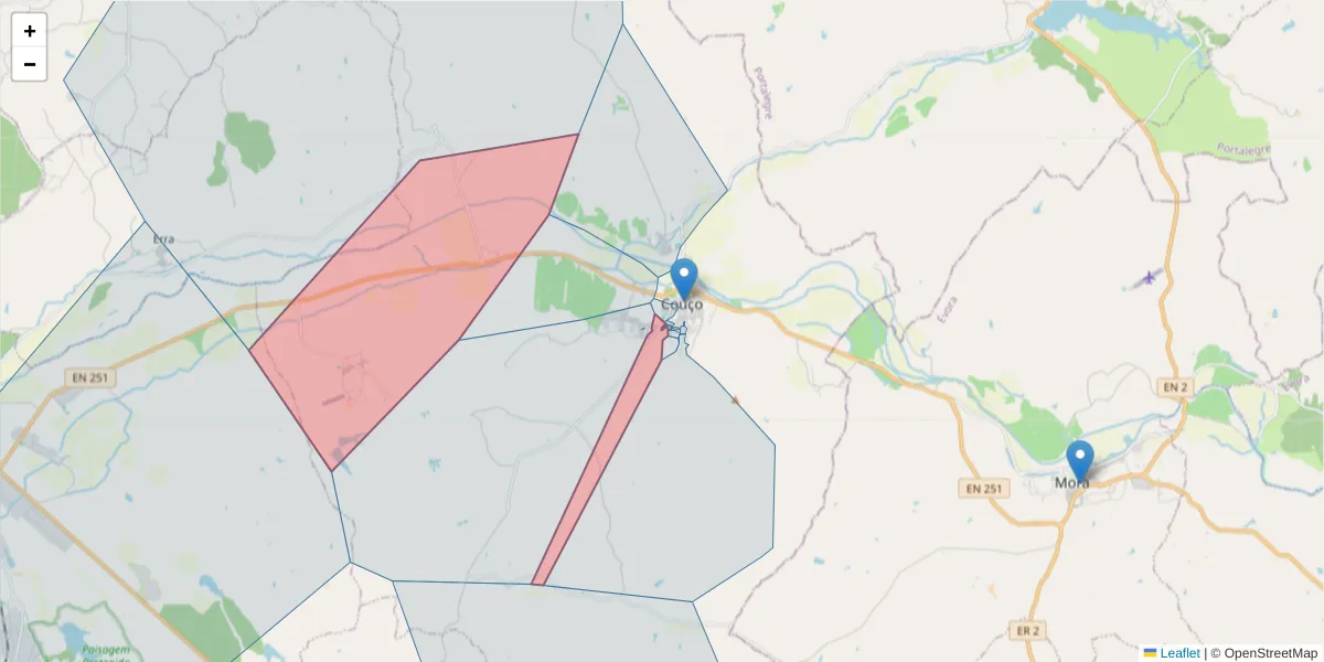 Mapa detalhado do código postal 2100-300 com limites, códigos postais vizinhos e agências dos correios