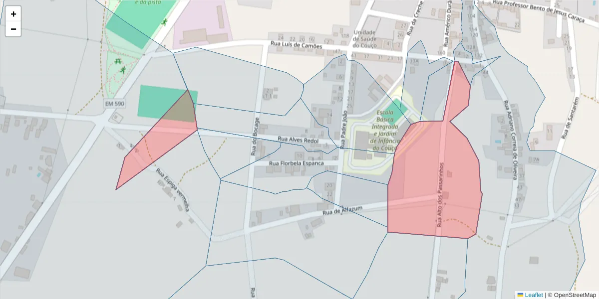 Mapa detalhado do código postal 2100-304 com limites, códigos postais vizinhos e agências dos correios