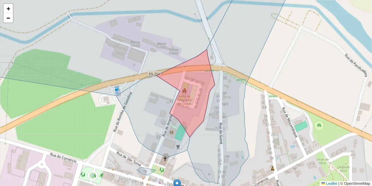 Mapa detalhado do código postal 2100-307 com limites, códigos postais vizinhos e agências dos correios