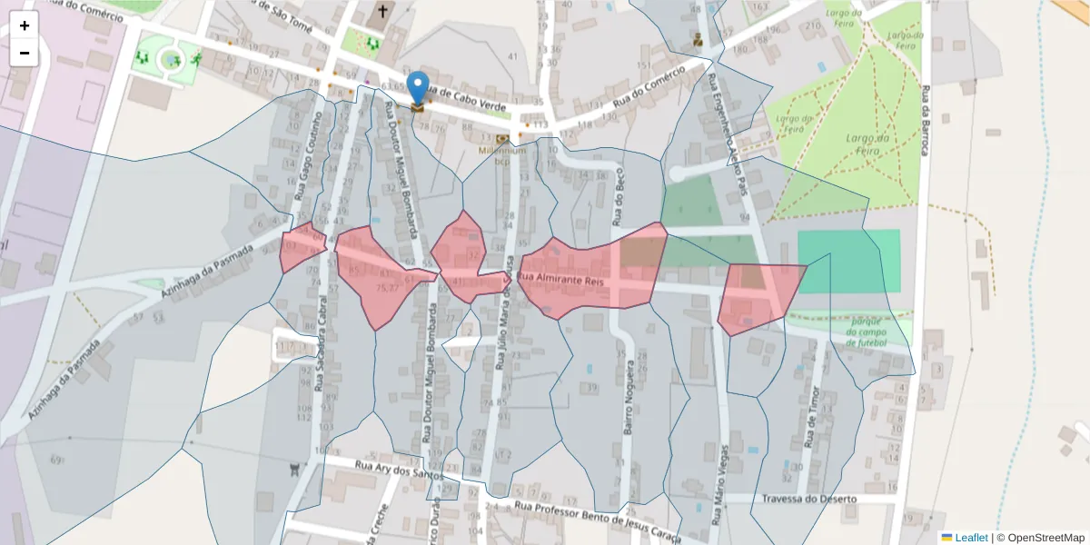 Mapa detalhado do código postal 2100-313 com limites, códigos postais vizinhos e agências dos correios