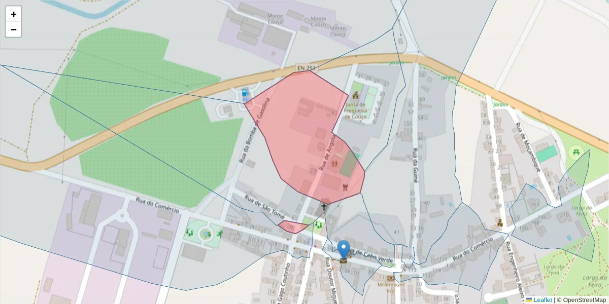 Mapa detalhado do código postal 2100-320 com limites, códigos postais vizinhos e agências dos correios