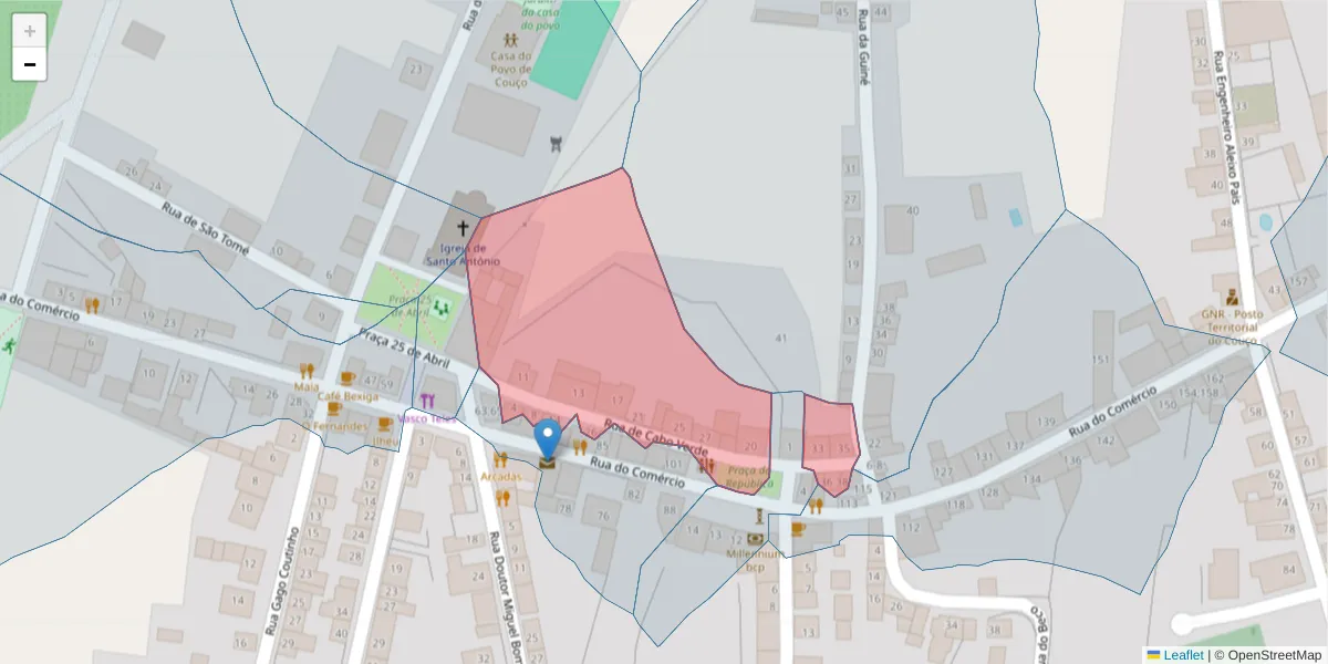 Mapa detalhado do código postal 2100-321 com limites, códigos postais vizinhos e agências dos correios