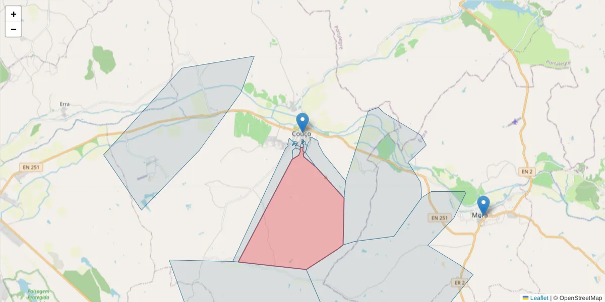 Mapa detalhado do código postal 2100-326 com limites, códigos postais vizinhos e agências dos correios
