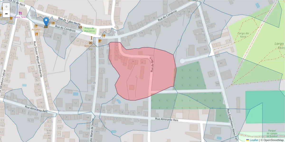 Mapa detalhado do código postal 2100-327 com limites, códigos postais vizinhos e agências dos correios
