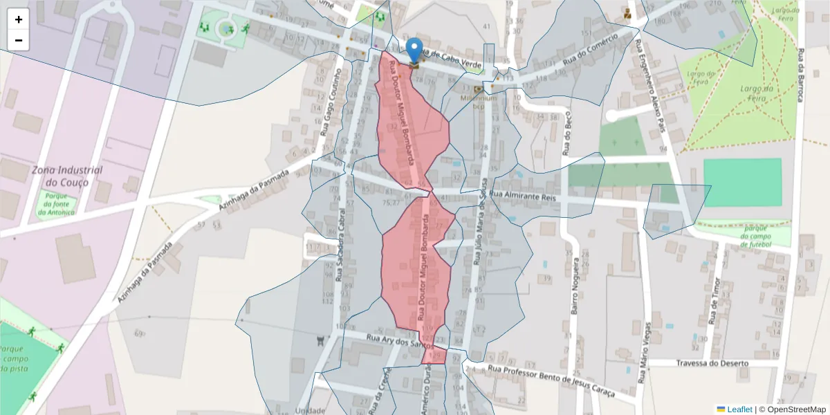 Mapa detalhado do código postal 2100-333 com limites, códigos postais vizinhos e agências dos correios