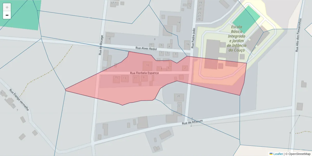 Mapa detalhado do código postal 2100-334 com limites, códigos postais vizinhos e agências dos correios