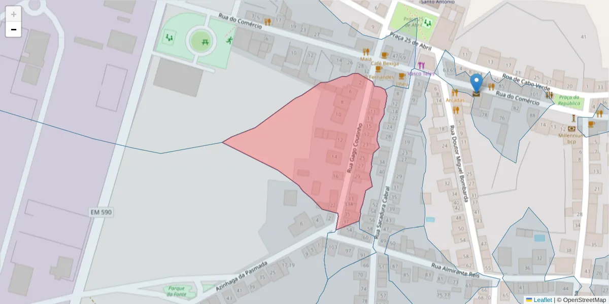 Mapa detalhado do código postal 2100-335 com limites, códigos postais vizinhos e agências dos correios