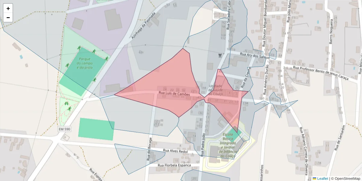 Mapa detalhado do código postal 2100-339 com limites, códigos postais vizinhos e agências dos correios