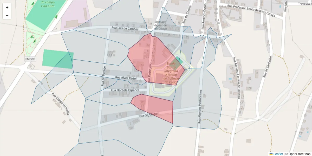 Mapa detalhado do código postal 2100-343 com limites, códigos postais vizinhos e agências dos correios
