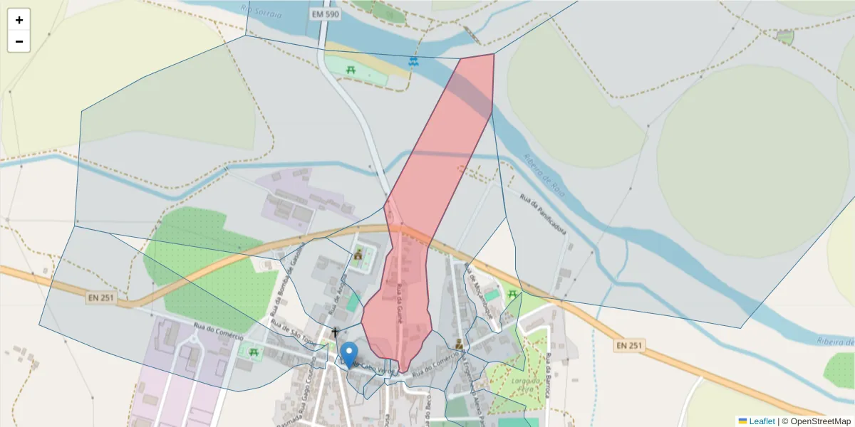 Mapa detalhado do código postal 2100-350 com limites, códigos postais vizinhos e agências dos correios