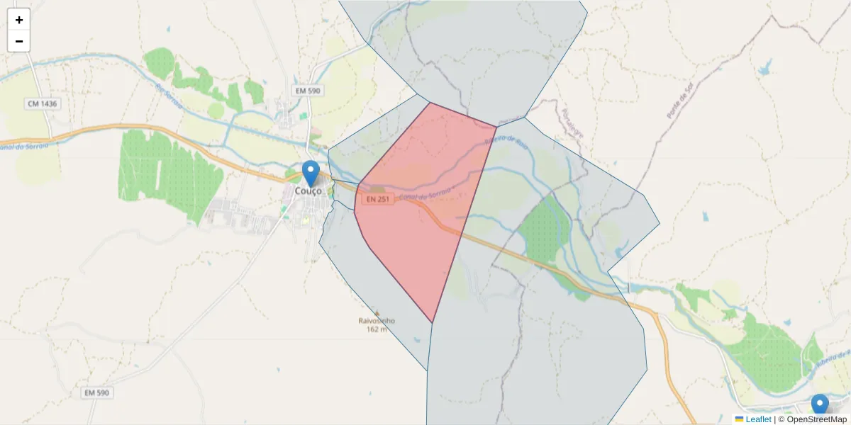 Mapa detalhado do código postal 2100-372 com limites, códigos postais vizinhos e agências dos correios