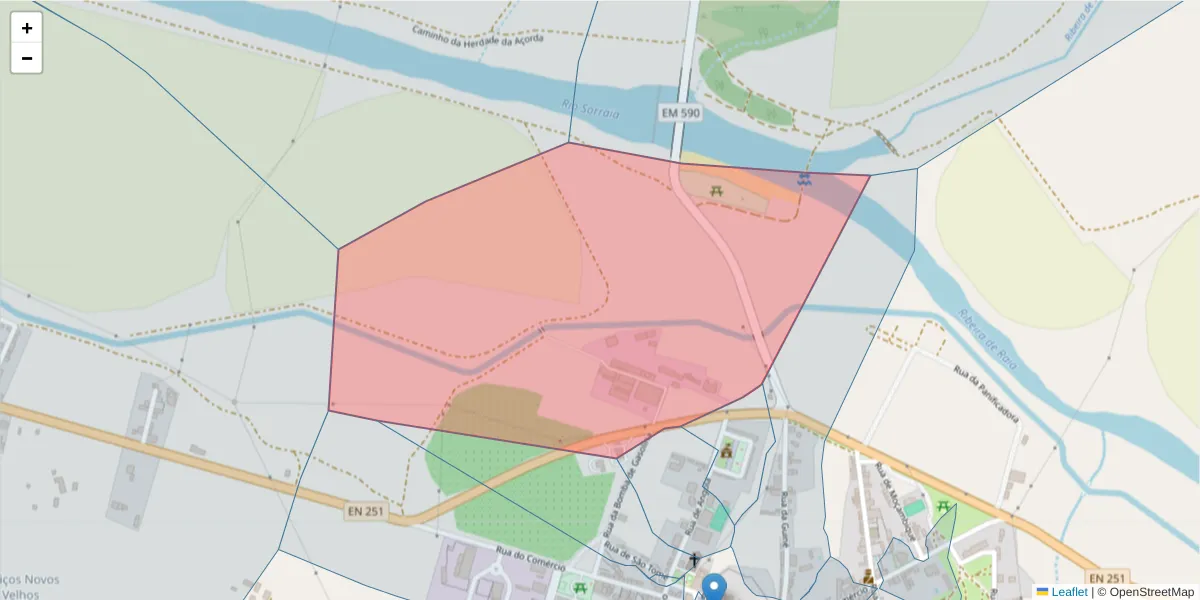 Mapa detalhado do código postal 2100-375 com limites, códigos postais vizinhos e agências dos correios