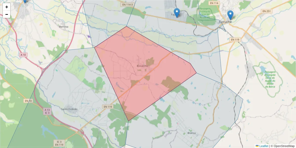 Mapa detalhado do código postal 2100-651 com limites, códigos postais vizinhos e agências dos correios