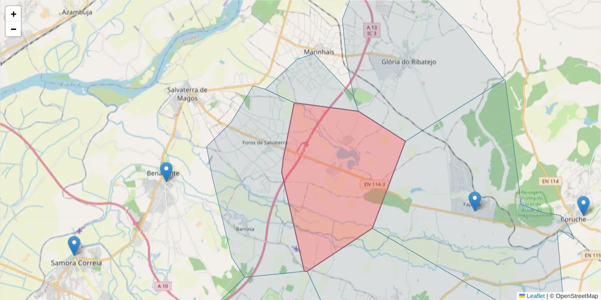 Mapa detalhado do código postal 2122-080 com limites, códigos postais vizinhos e agências dos correios