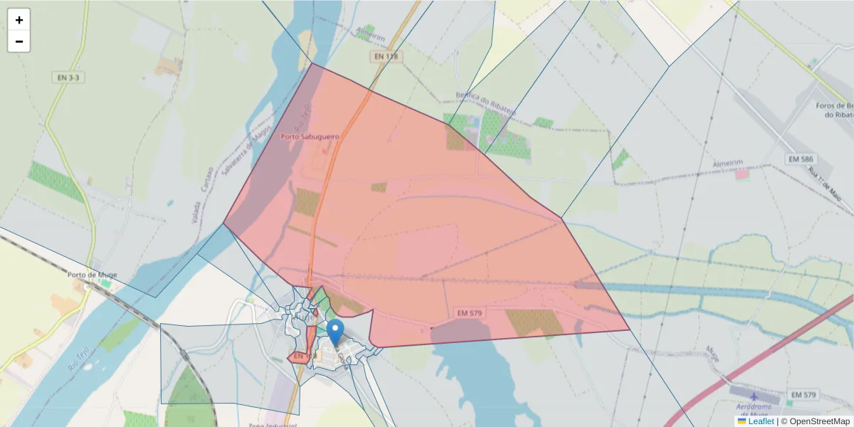 Mapa detalhado do código postal 2125-317 com limites, códigos postais vizinhos e agências dos correios