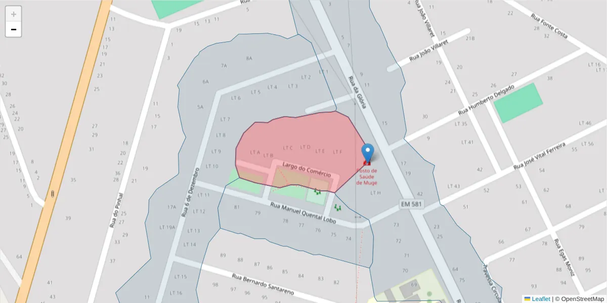 Mapa detalhado do código postal 2125-318 com limites, códigos postais vizinhos e agências dos correios