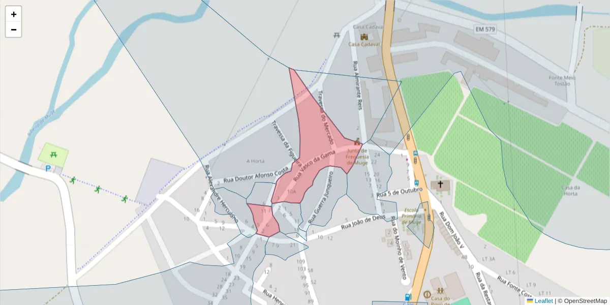 Mapa detalhado do código postal 2125-322 com limites, códigos postais vizinhos e agências dos correios