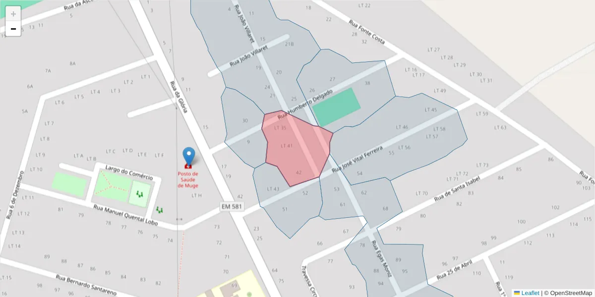 Mapa detalhado do código postal 2125-323 com limites, códigos postais vizinhos e agências dos correios