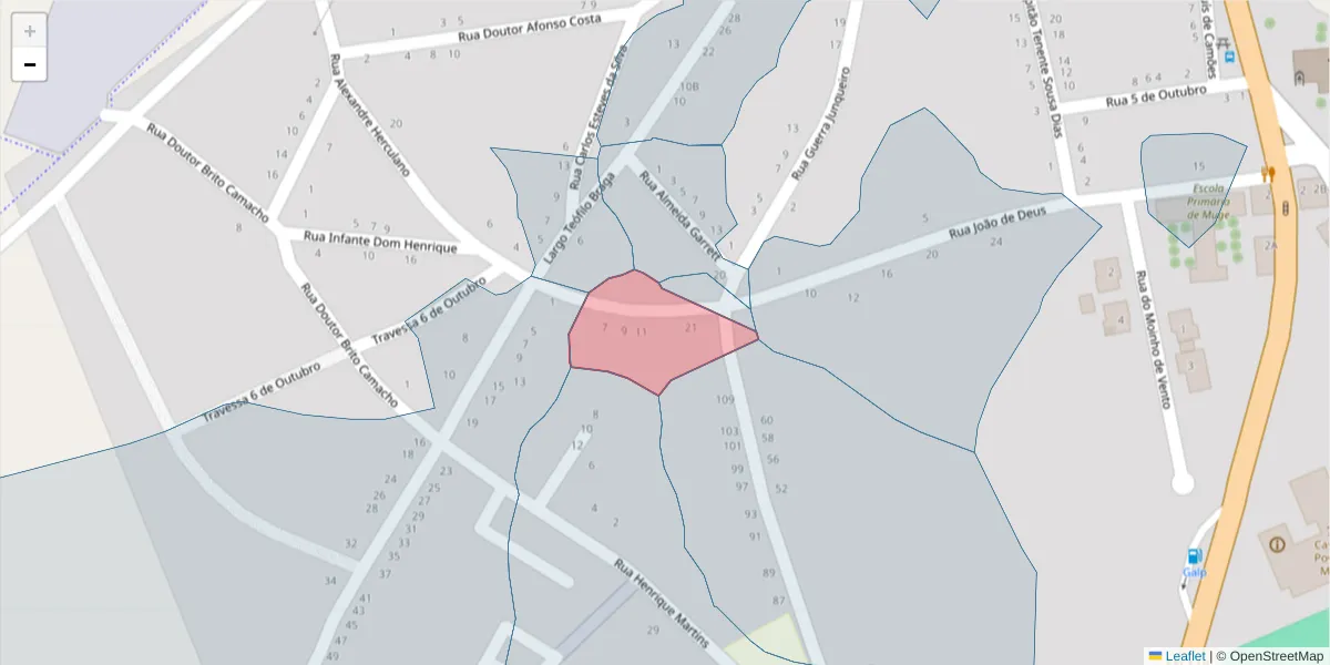 Mapa detalhado do código postal 2125-332 com limites, códigos postais vizinhos e agências dos correios