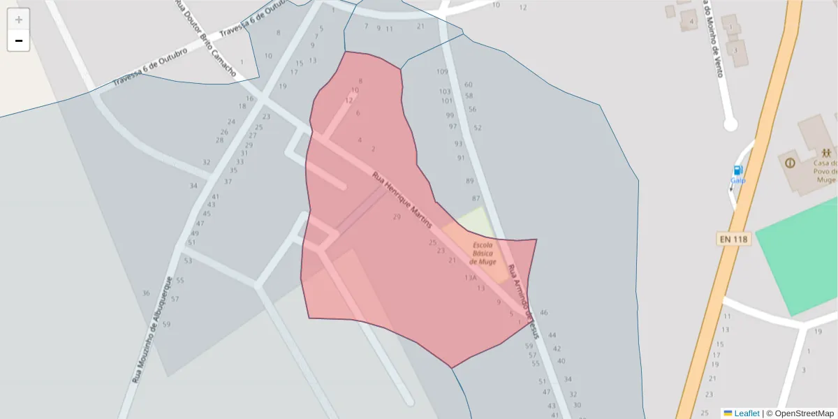 Mapa detalhado do código postal 2125-351 com limites, códigos postais vizinhos e agências dos correios