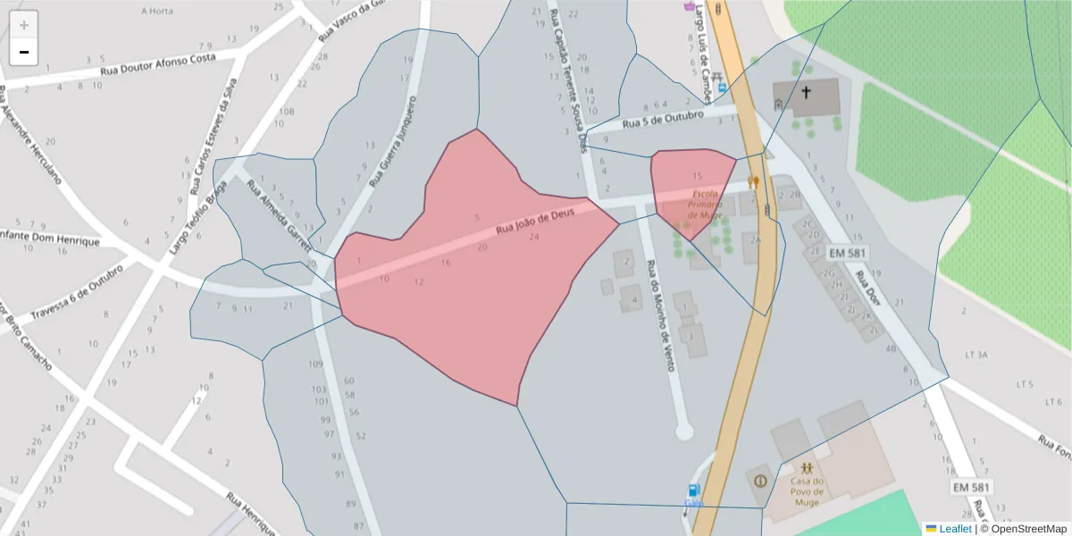 Mapa detalhado do código postal 2125-354 com limites, códigos postais vizinhos e agências dos correios