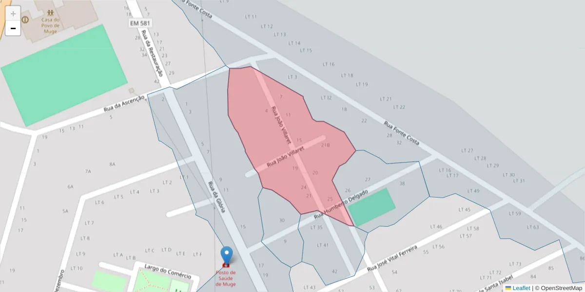 Mapa detalhado do código postal 2125-355 com limites, códigos postais vizinhos e agências dos correios