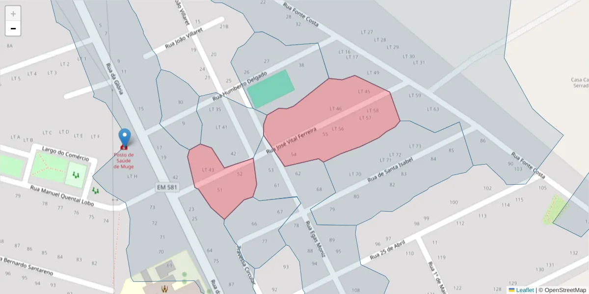 Mapa detalhado do código postal 2125-356 com limites, códigos postais vizinhos e agências dos correios