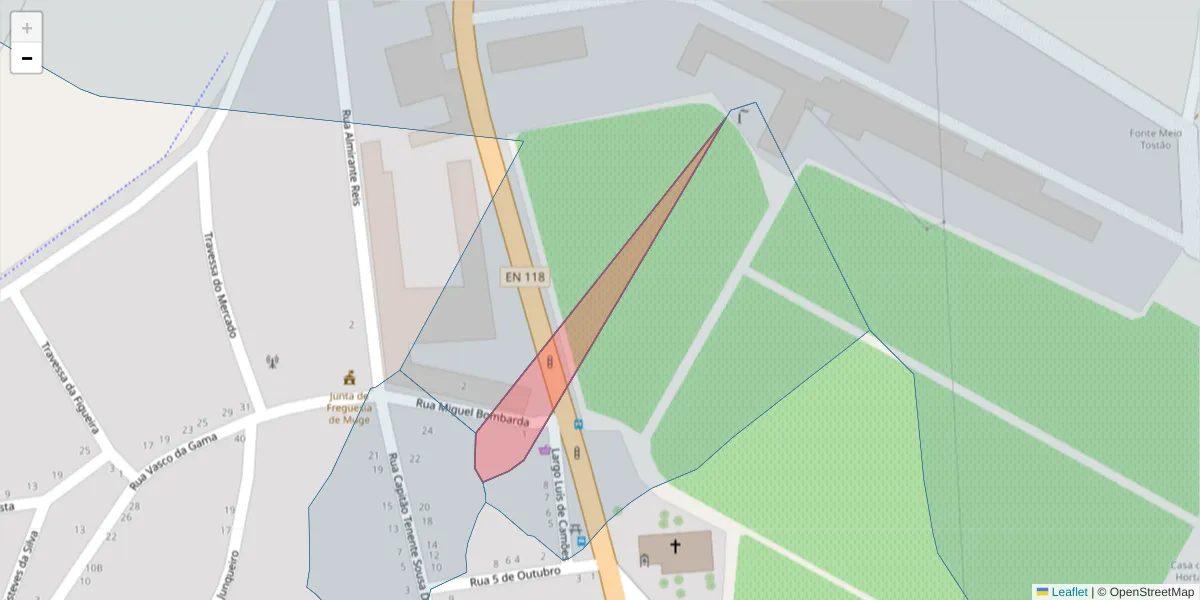 Mapa detalhado do código postal 2125-360 com limites, códigos postais vizinhos e agências dos correios